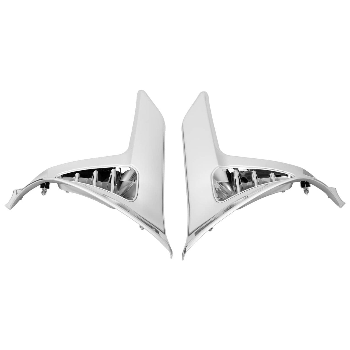 Modified triangle fairing covers pair, chrome/silver with raised vented sections