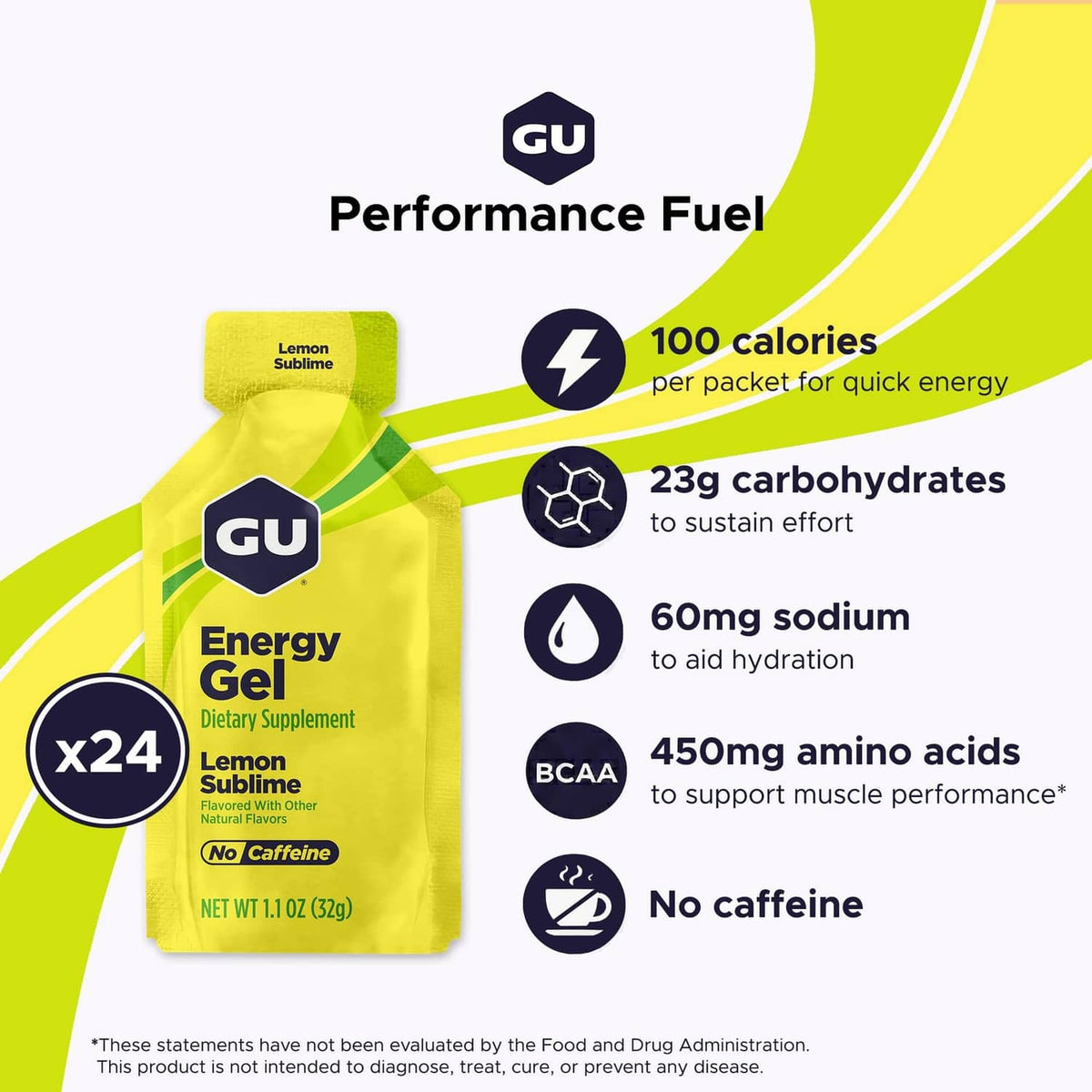 RivetOak GU Energy Original Sports Nutrition Gel, 24 Count (Pack of 1), Lemon