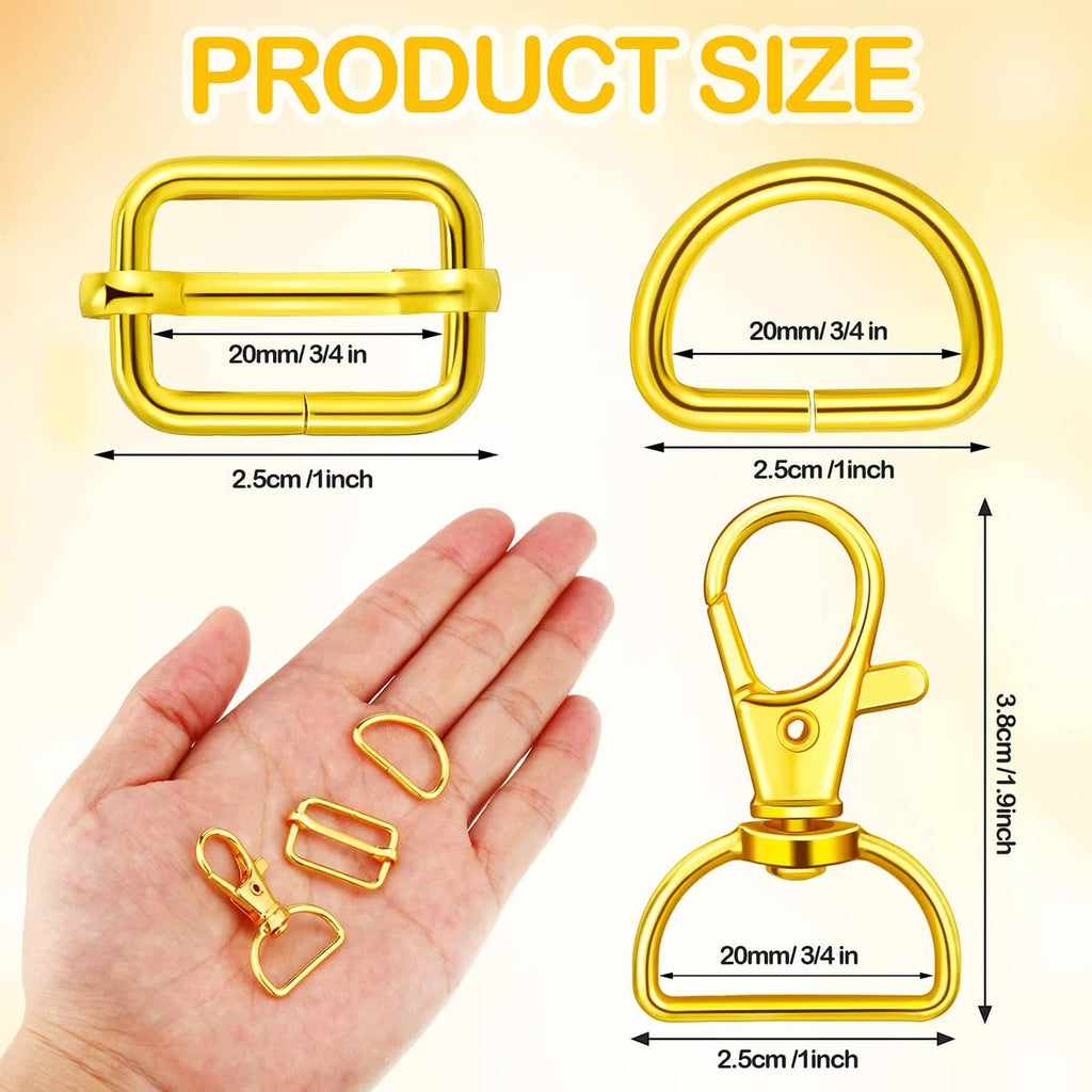 Gold D-ring purse hardware, size diagram with 20 mm ring and 38 mm overall