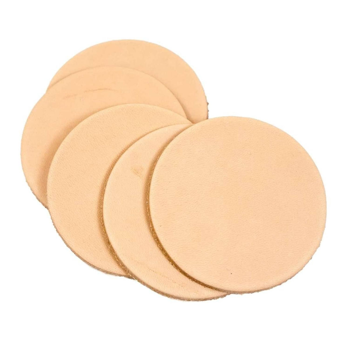 Round vegetable-tan leather discs, light tan, stacked set
