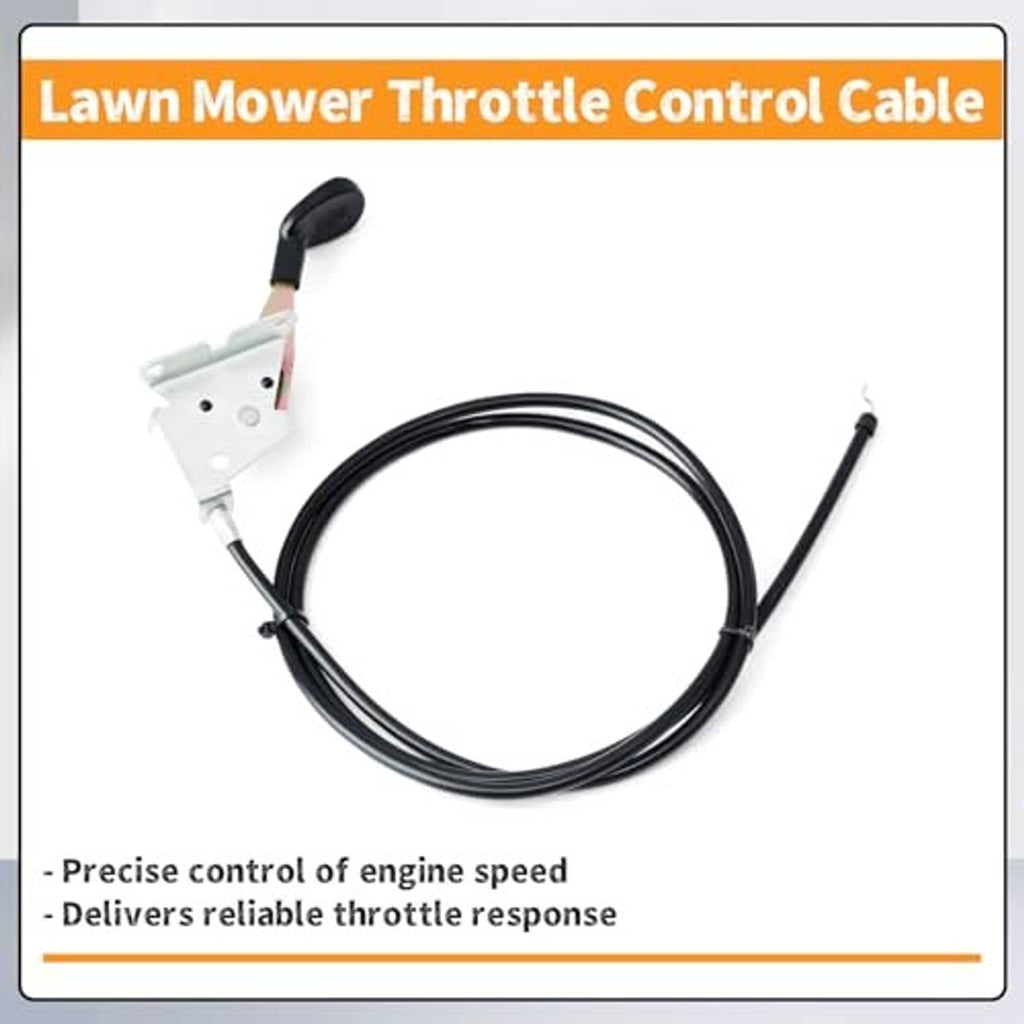 Lawn mower throttle control cable with black cable and silver lever bracket