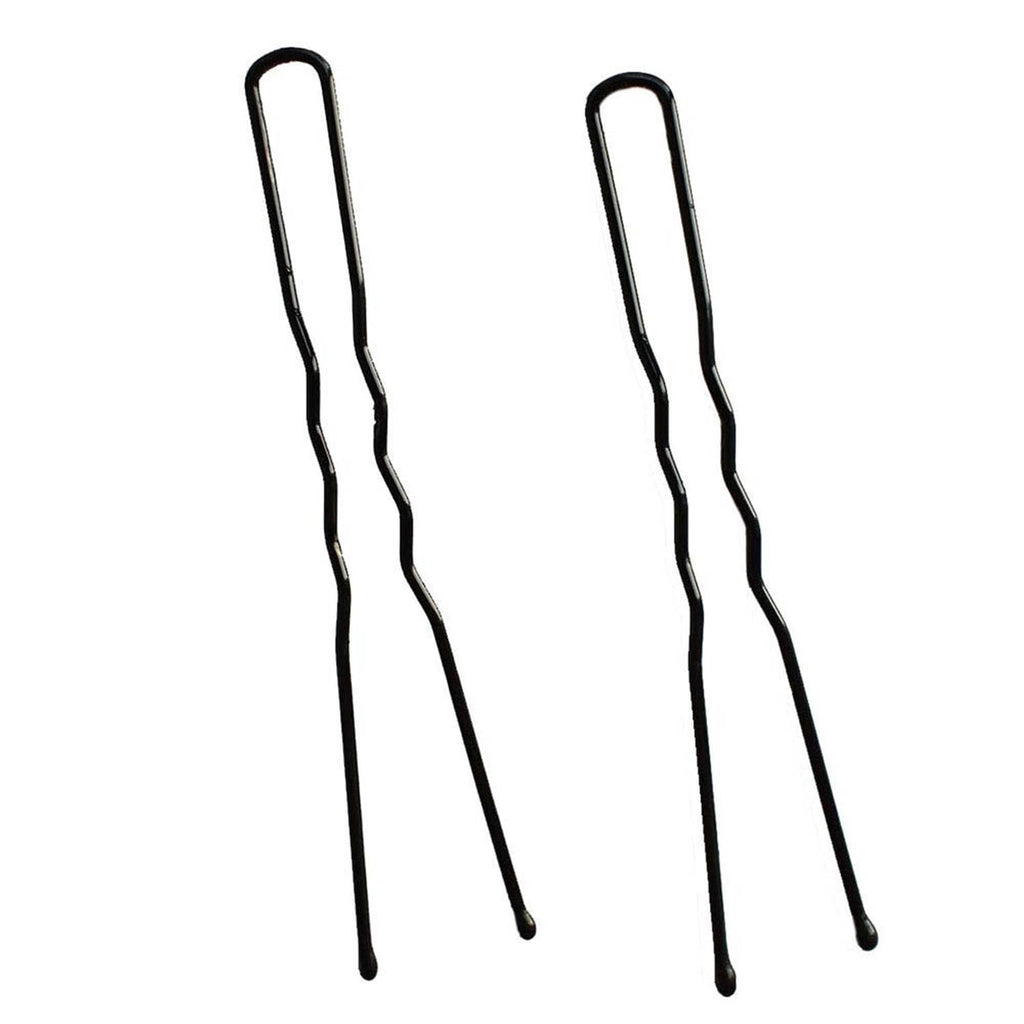 Pair of black U-shaped hair pins with curved tips and long prongs