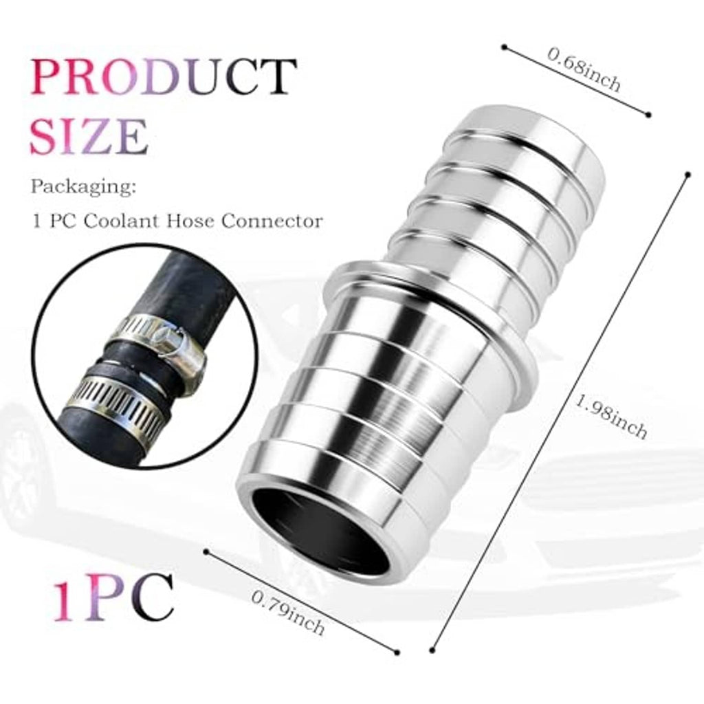 Silver aluminum radiator hose adapter with barbed ends and flared connector port