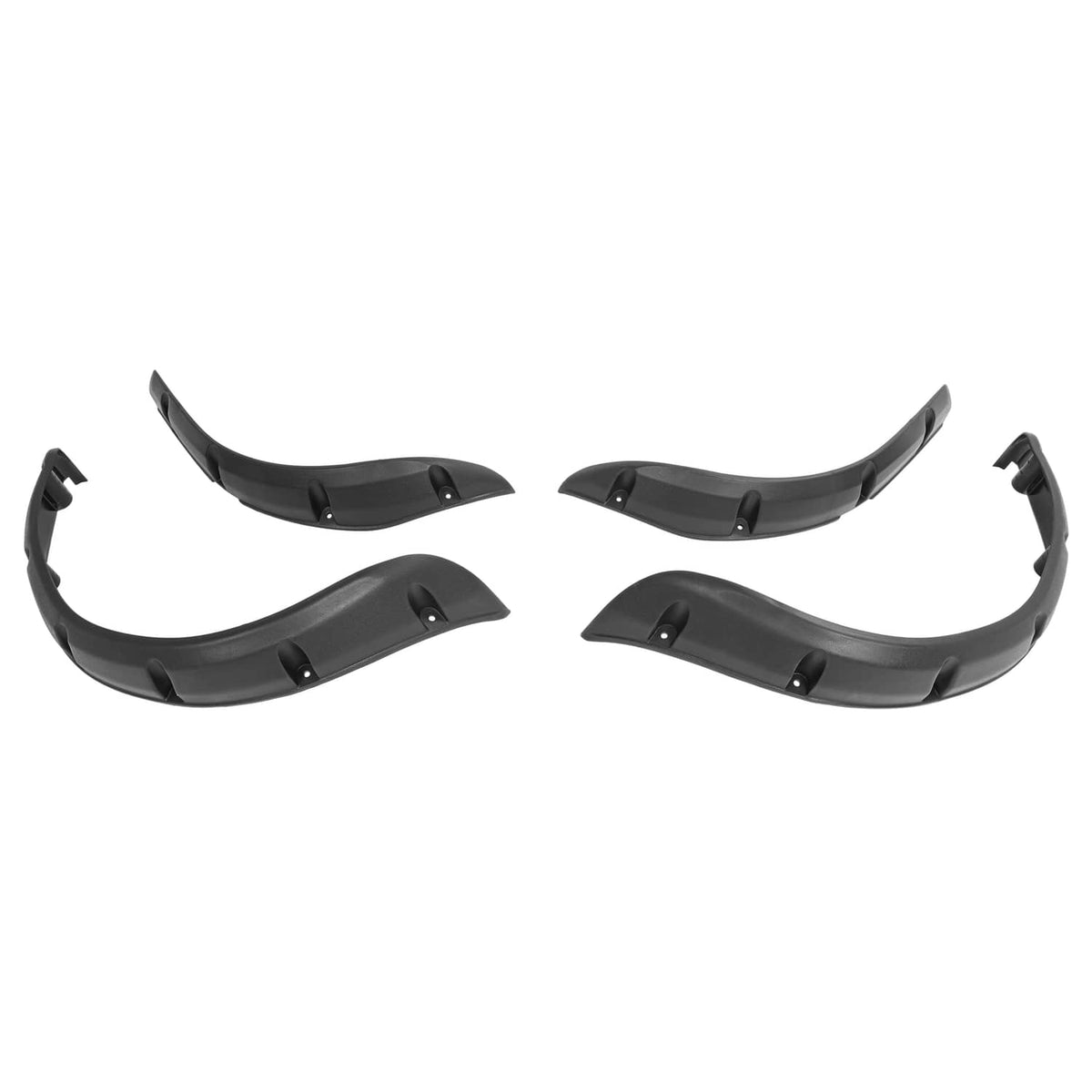 Black fender flares set shown as multiple curved pieces with mounting tabs