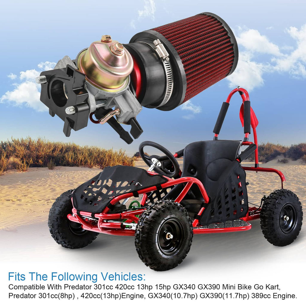 Air filter adapter jet kit set with carburetor and red cone air filter on engine