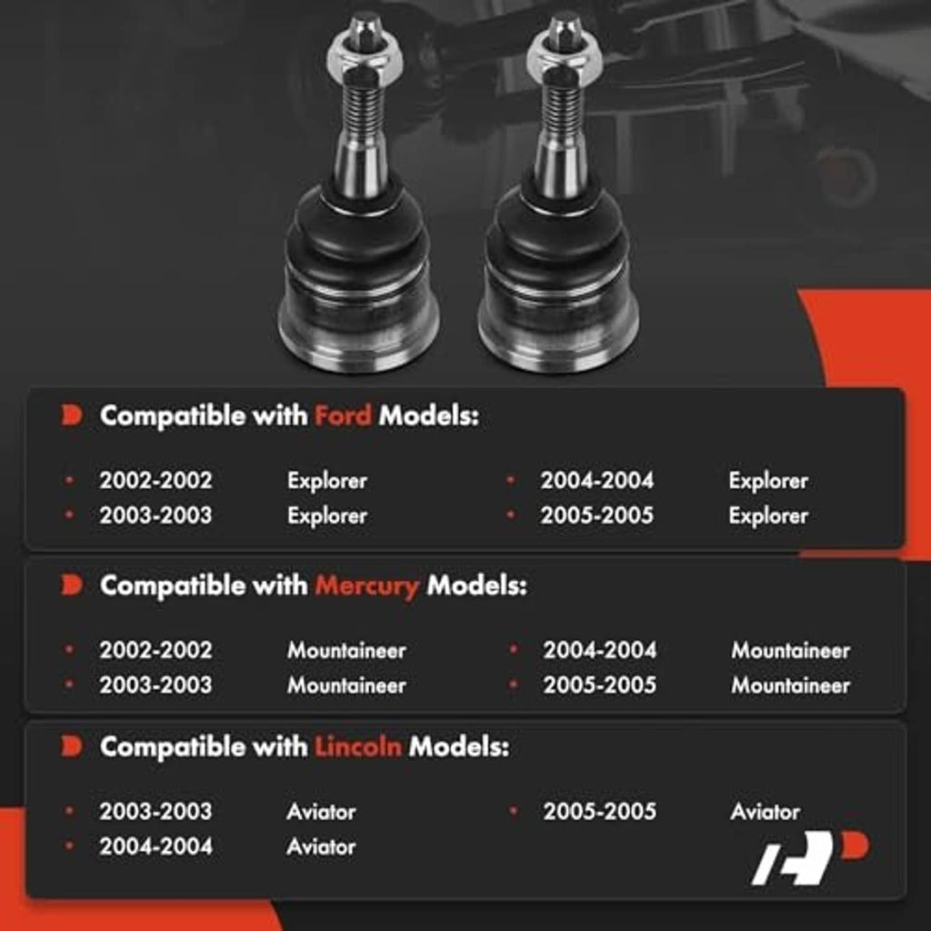 Pair of front upper ball joints with black boots and shiny metal ball housings