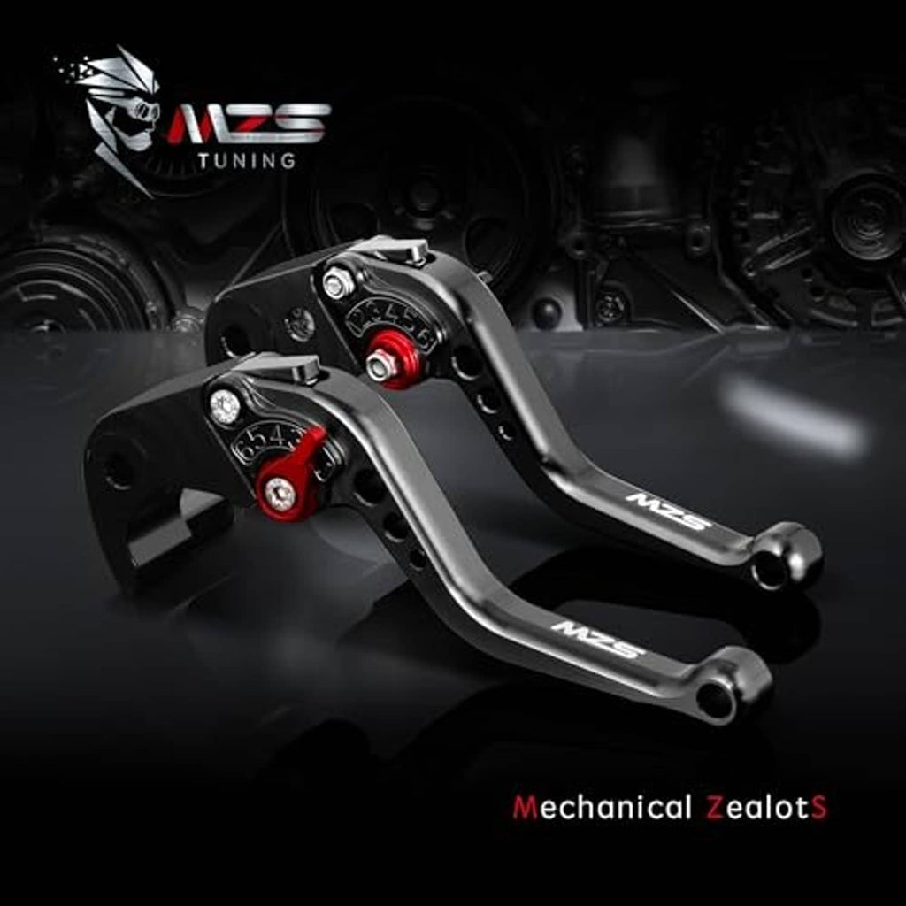 Motorcycle brake and clutch lever set, silver levers with black handles and red pins
