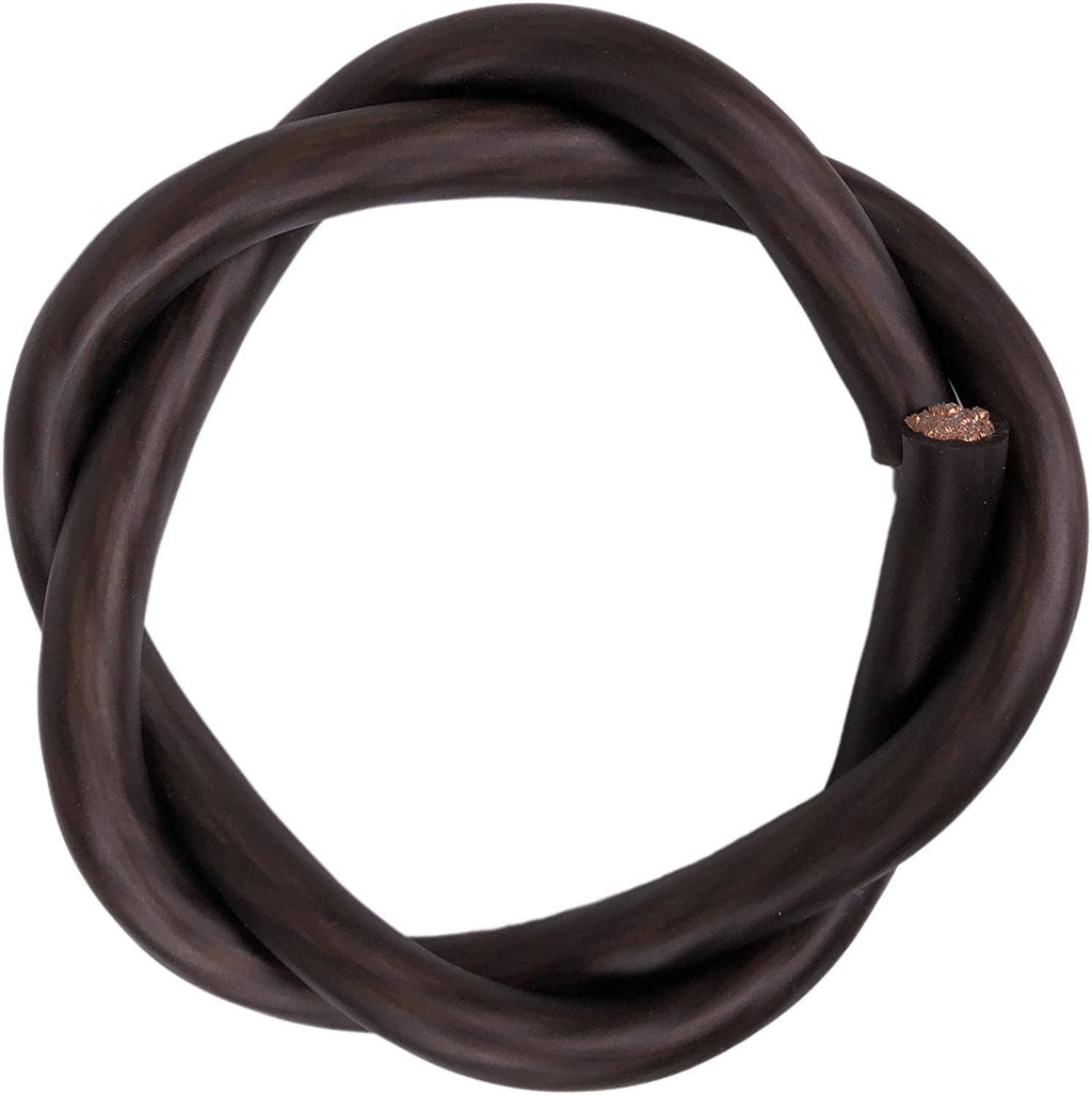 Dark brown amplifier wiring cable coil with exposed copper strands