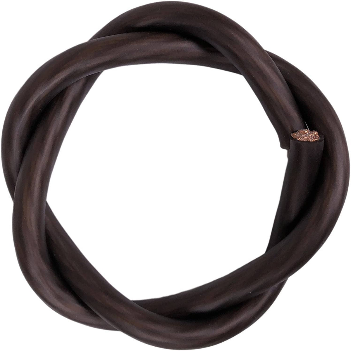 Dark brown amplifier wiring cable coil with exposed copper strands