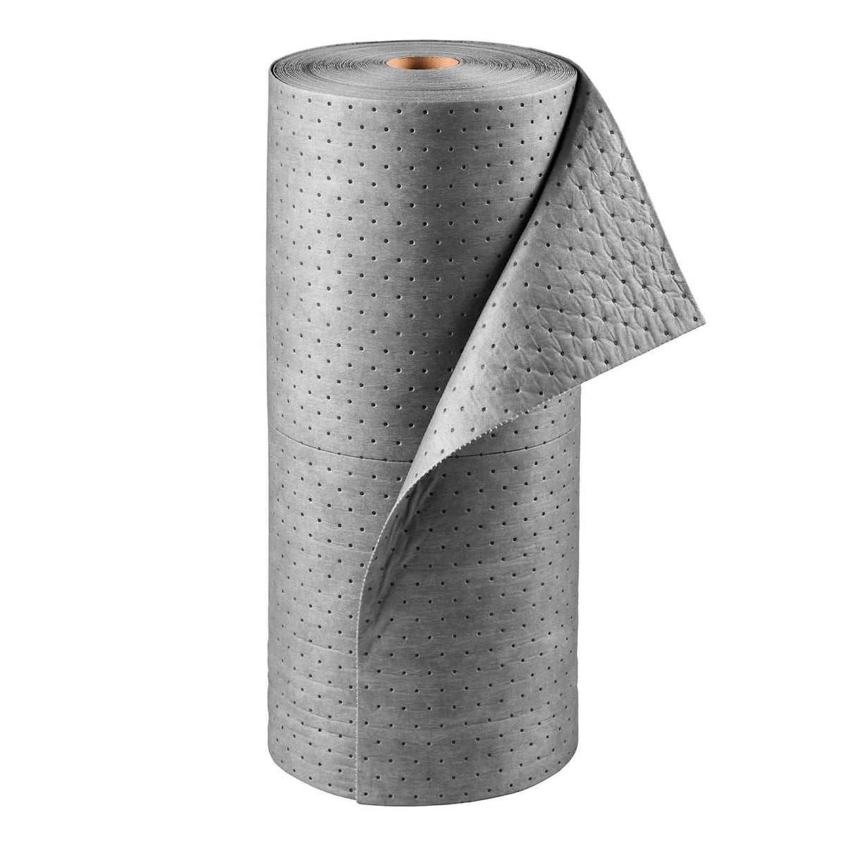 Oil and water absorbent pads roll with gray dotted texture and pulled-out sheet