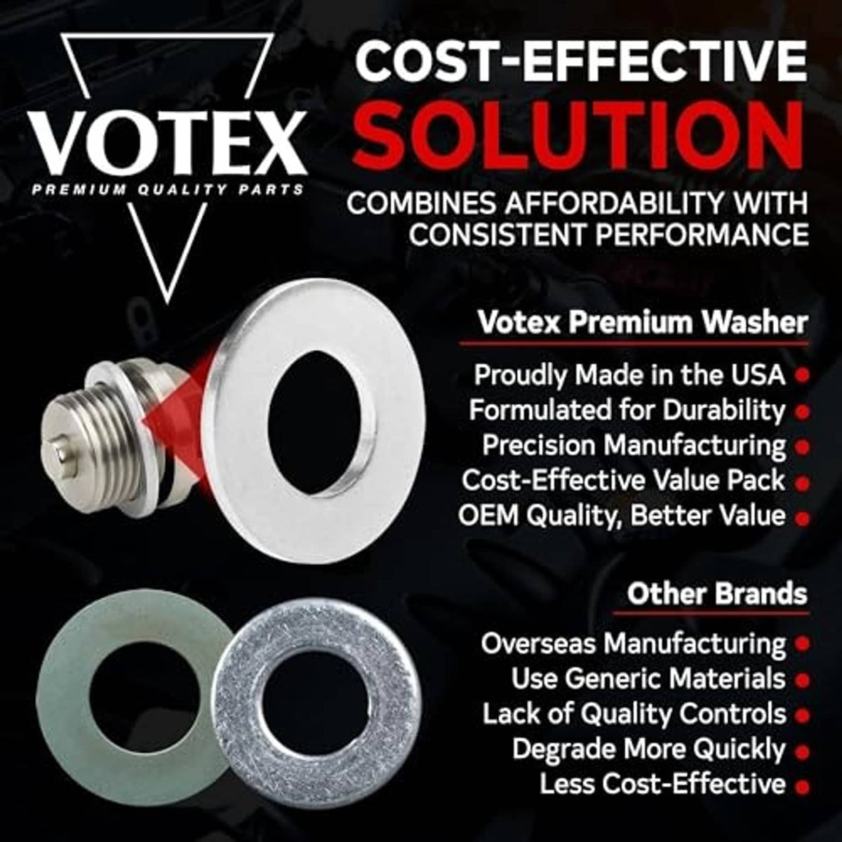 Premium oil drain plug washer set, round metal gasket rings with center openings