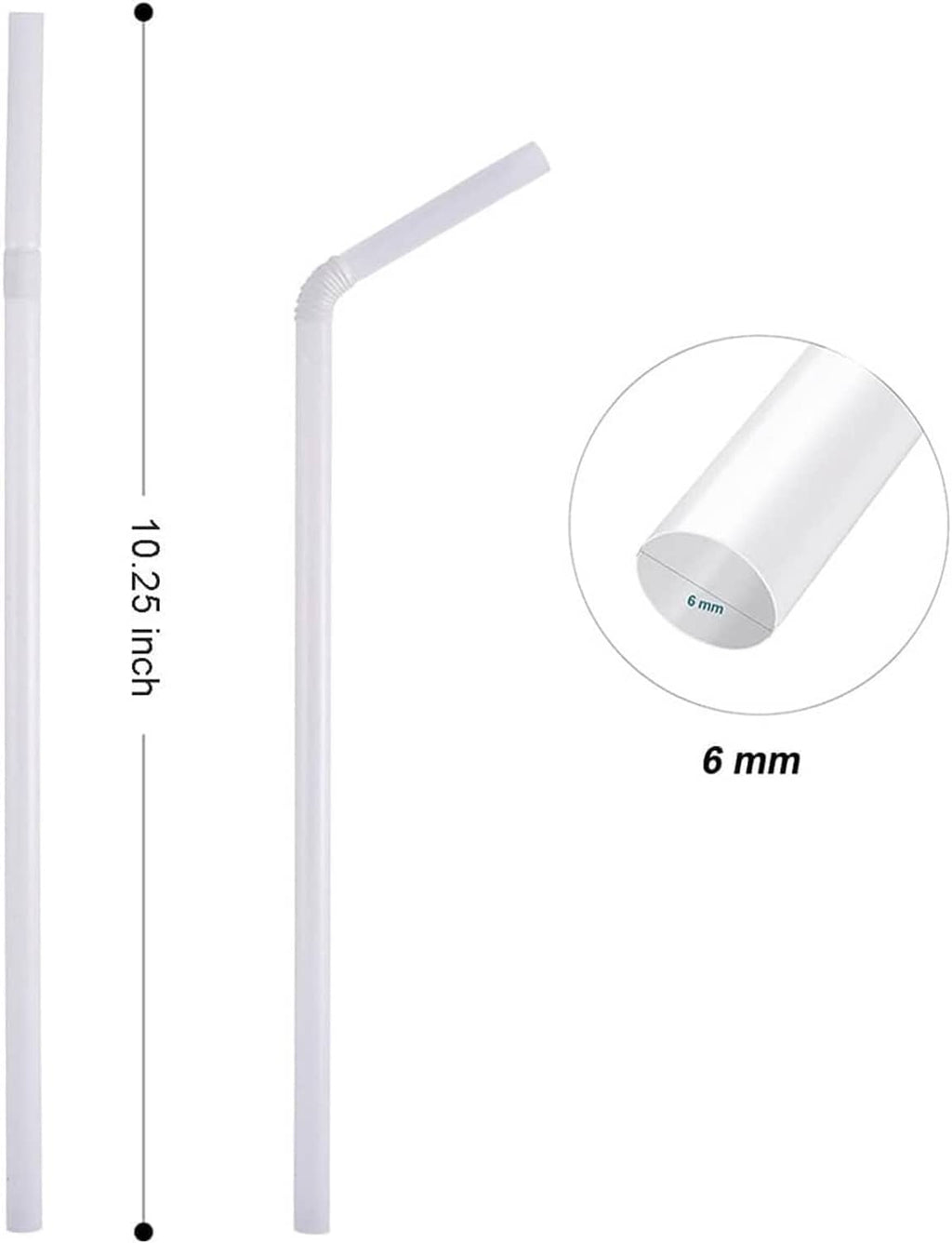 White PLA straw, 6 mm diameter and 10.25 in length
