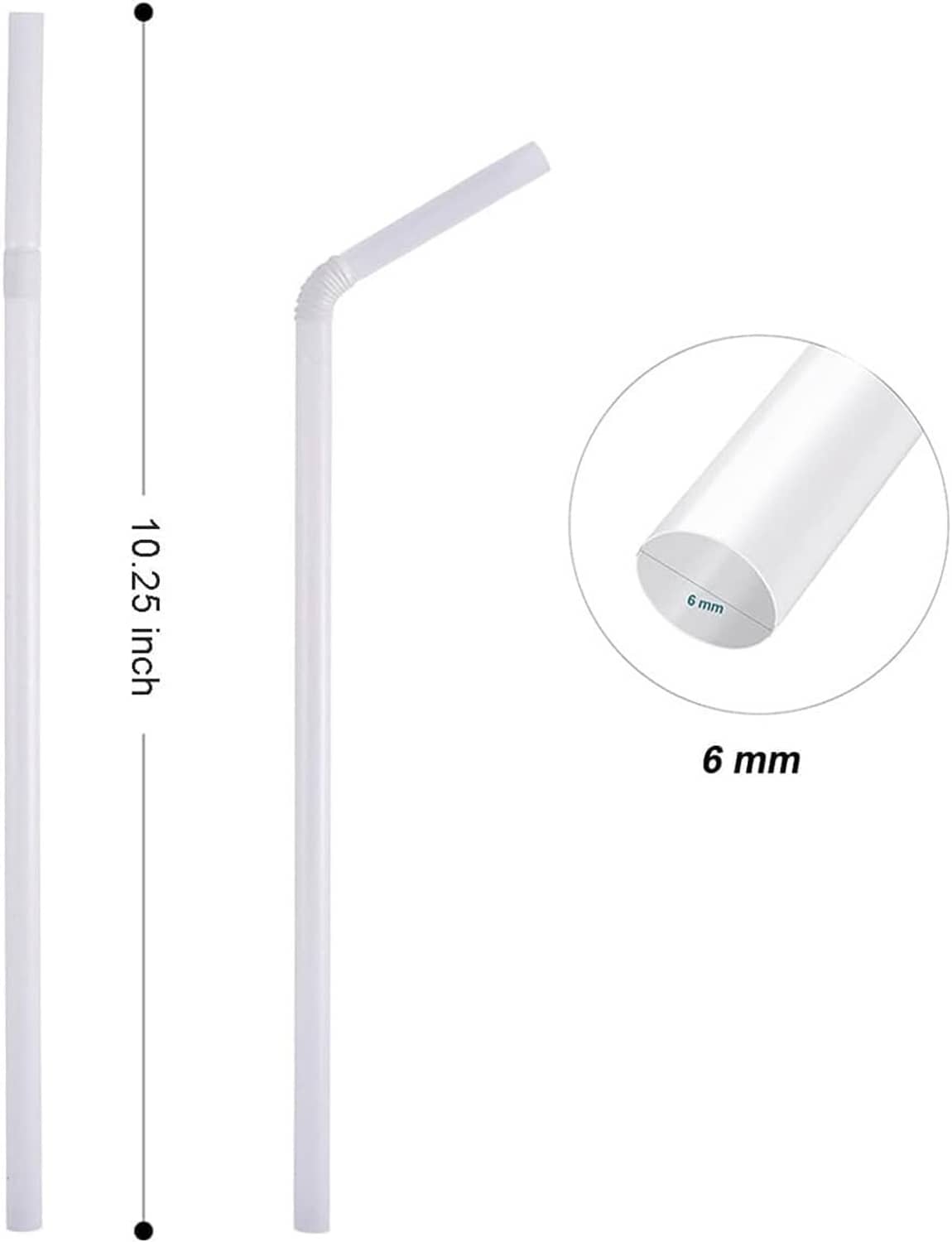 White PLA straw, 6 mm diameter and 10.25 in length