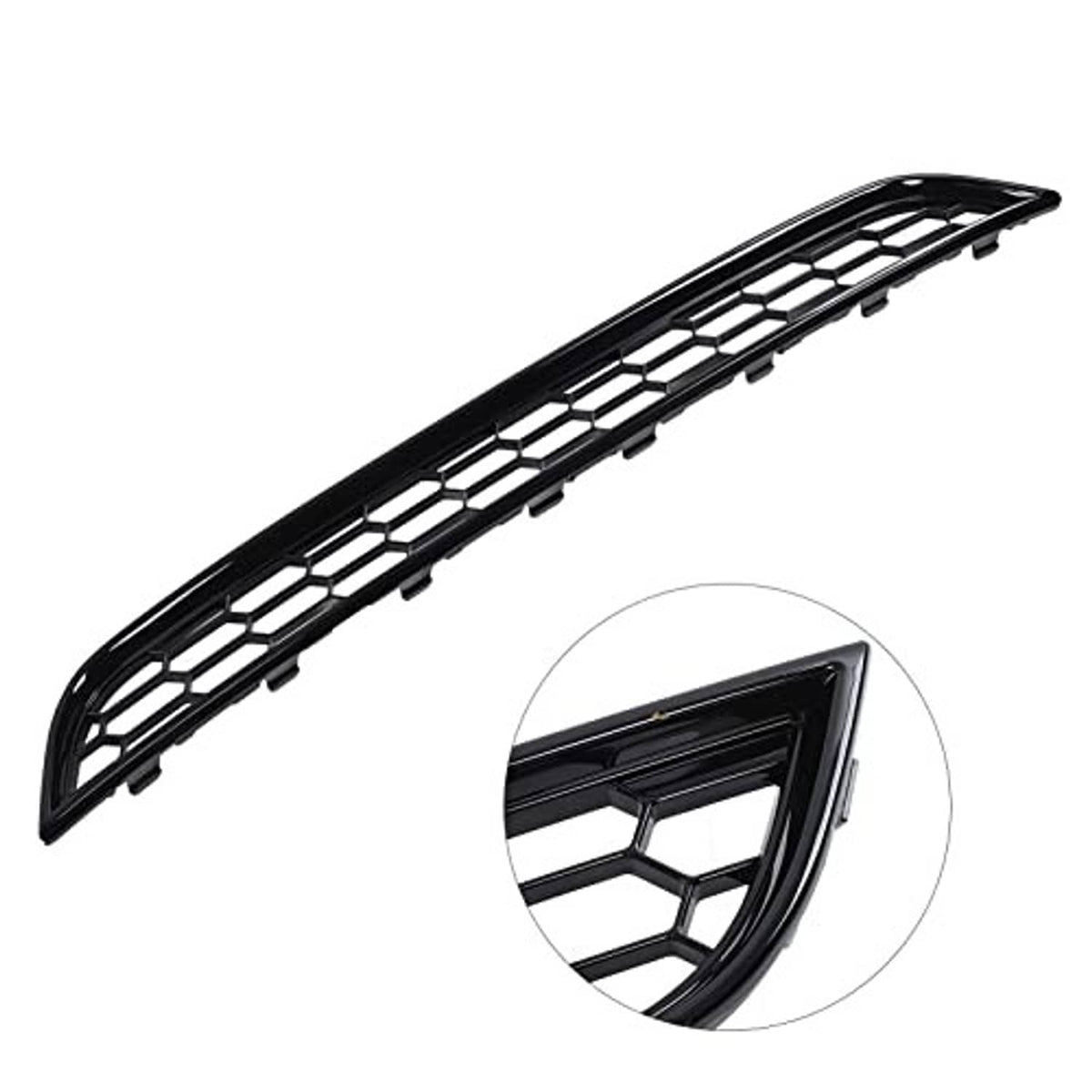 Front bumper grille with black mesh bars and angled side vent openings
