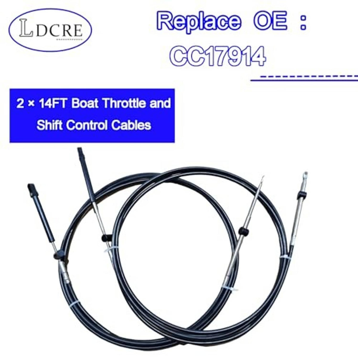 Dual boat throttle and shift control cables with black sheathed lines and metal end fittings