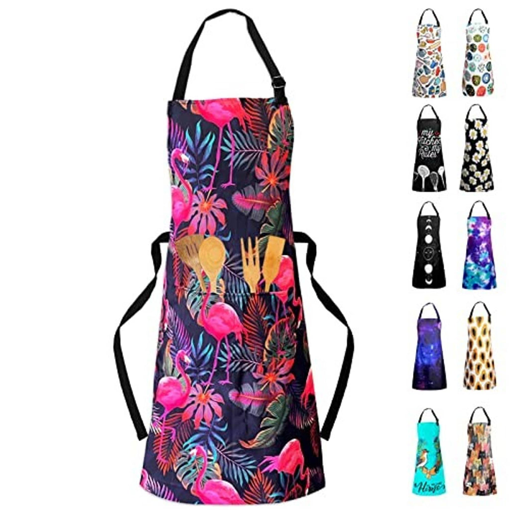 Flamingo waterproof bib apron, adjustable straps, two front pockets