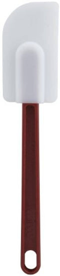 Winco flat silicone spatula with white flexible head and red handle, 10-inch