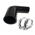 Black 90-degree silicone hose reducer elbow with metal clamp set