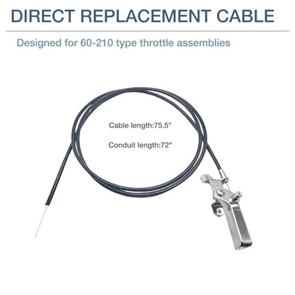 Throttle control cable replacement with looped black cable and silver lever connector.