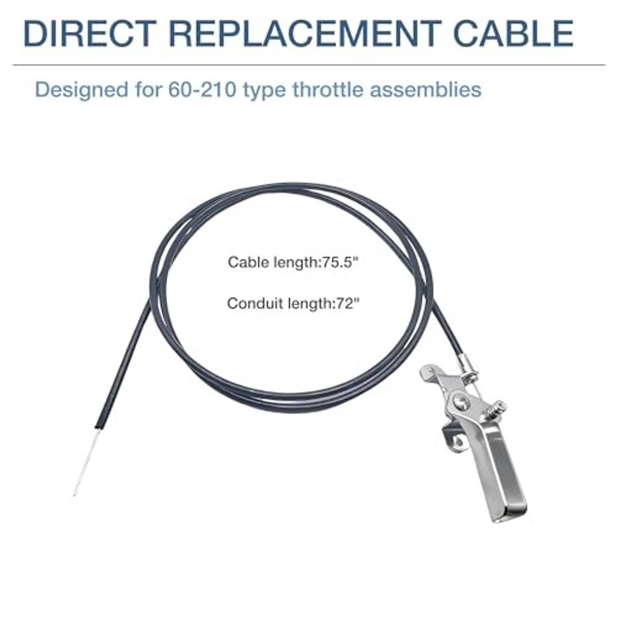 Throttle control cable replacement with looped black cable and silver lever connector.