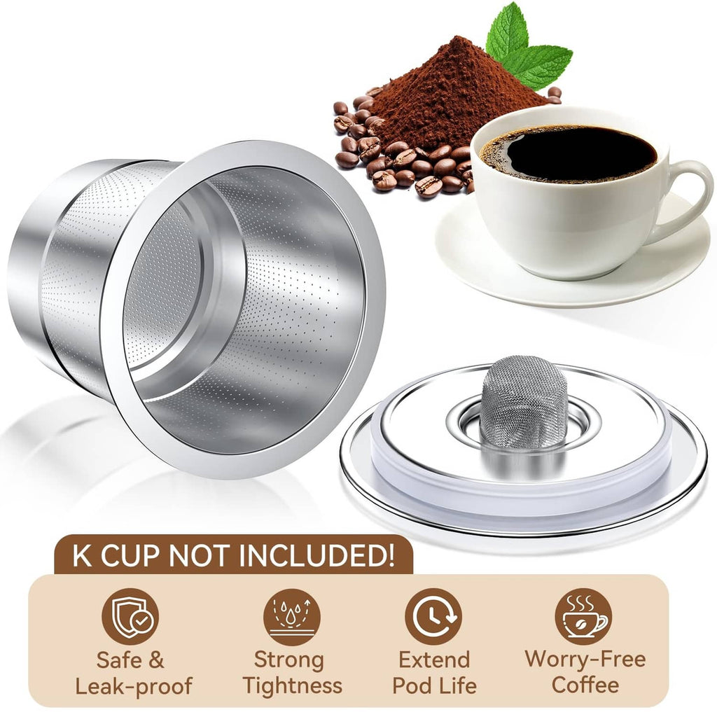 White gasket ring for reusable K cups laid across an open top of a metal pod
