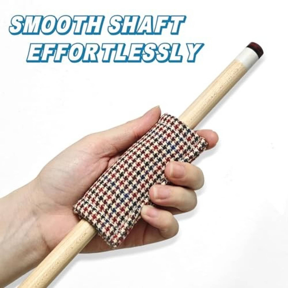 Houndstooth cue slicker cleaning cloth wrapped on a pool cue shaft