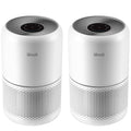 Pair of white air purifiers with top control panel and circular fan vent