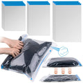 Gray compression bags for travel, showing folded clothes being rolled and sealed