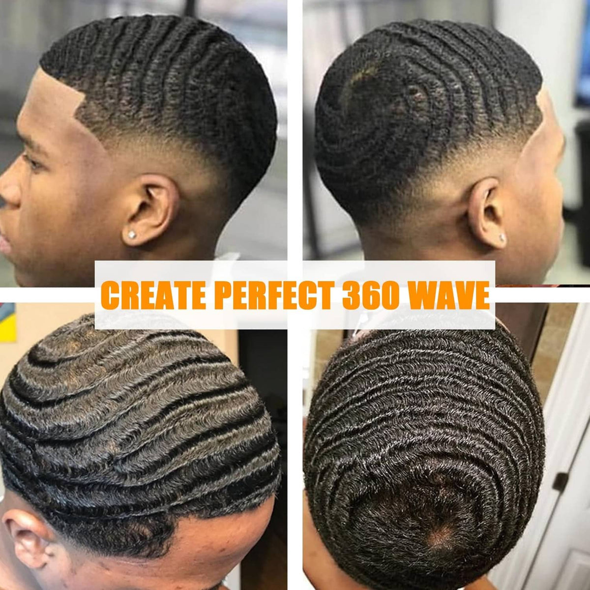 360 wave hairstyle before-and-after collage with GOIPLE Wave Butter branding