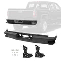 Black rear step bumper replacement, sensor-hole-less design, with hardware and brackets