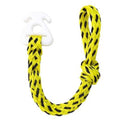 Yellow and black braided boat tow rope with white quick-connect tubing connector