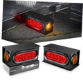 Black steel oval tail light box with red lens and amber side marker light