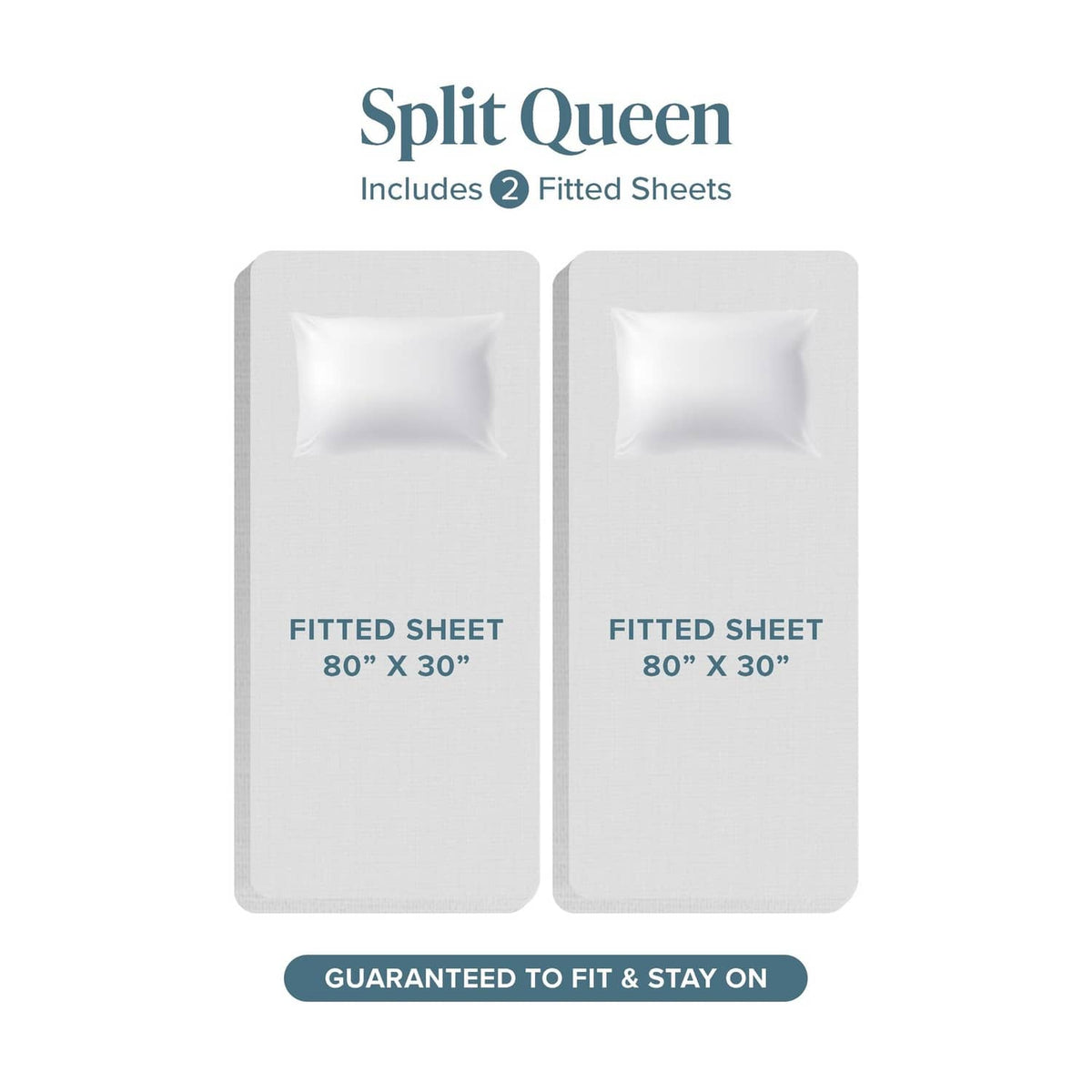 Grey split queen fitted sheets with pillowcases set, includes two fitted sheets