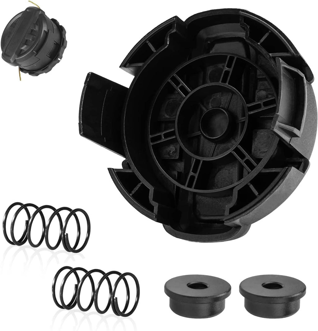 Weed trimmer head cap with spool housing, two spring sets and two line holders