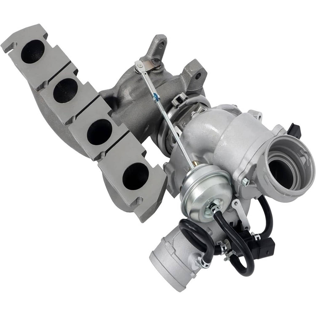 Turbocharger with cast exhaust manifold and compressor inlet pipe