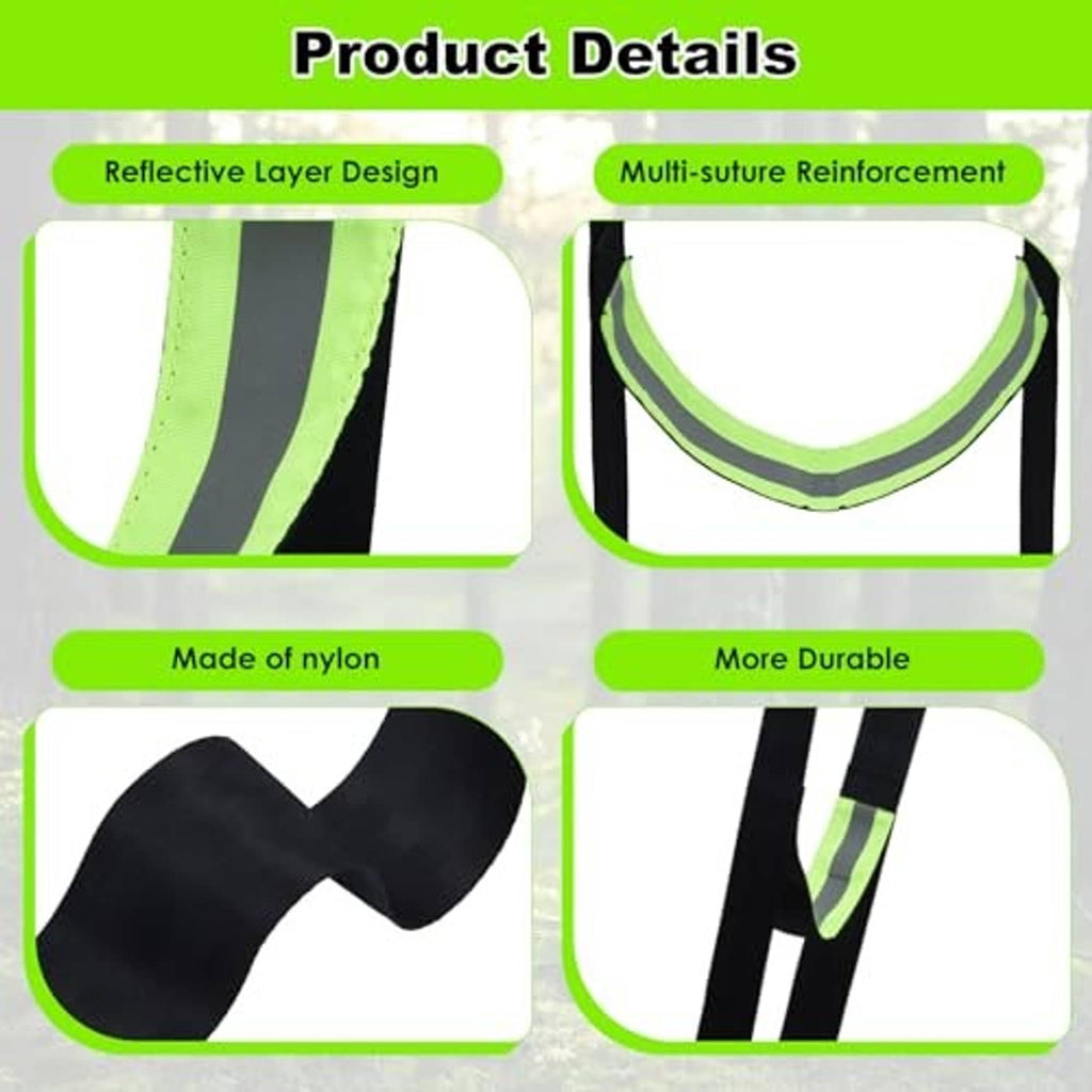 Climbing aider webbing with neon-green reflective accents and reinforced stitching details.