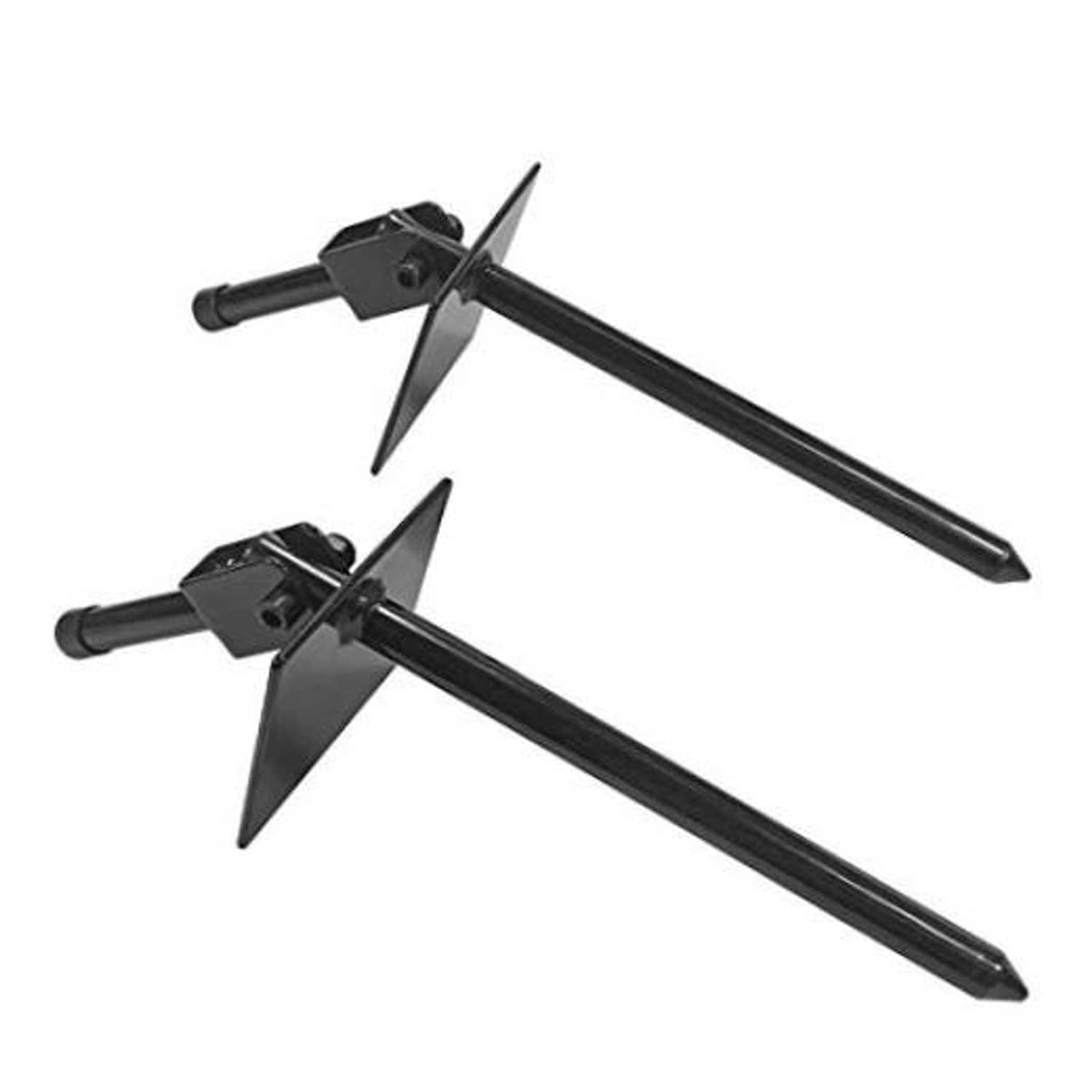 Black ground swivel spikes for treestand ladder installation system with two long bars