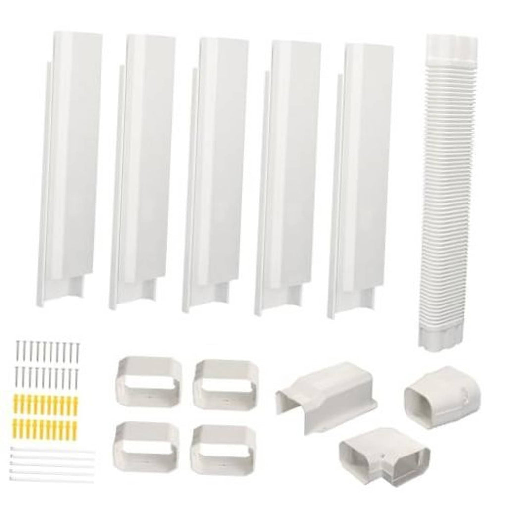 Mini-split line set cover kit with 4 in PVC ducts, couplings, and end caps
