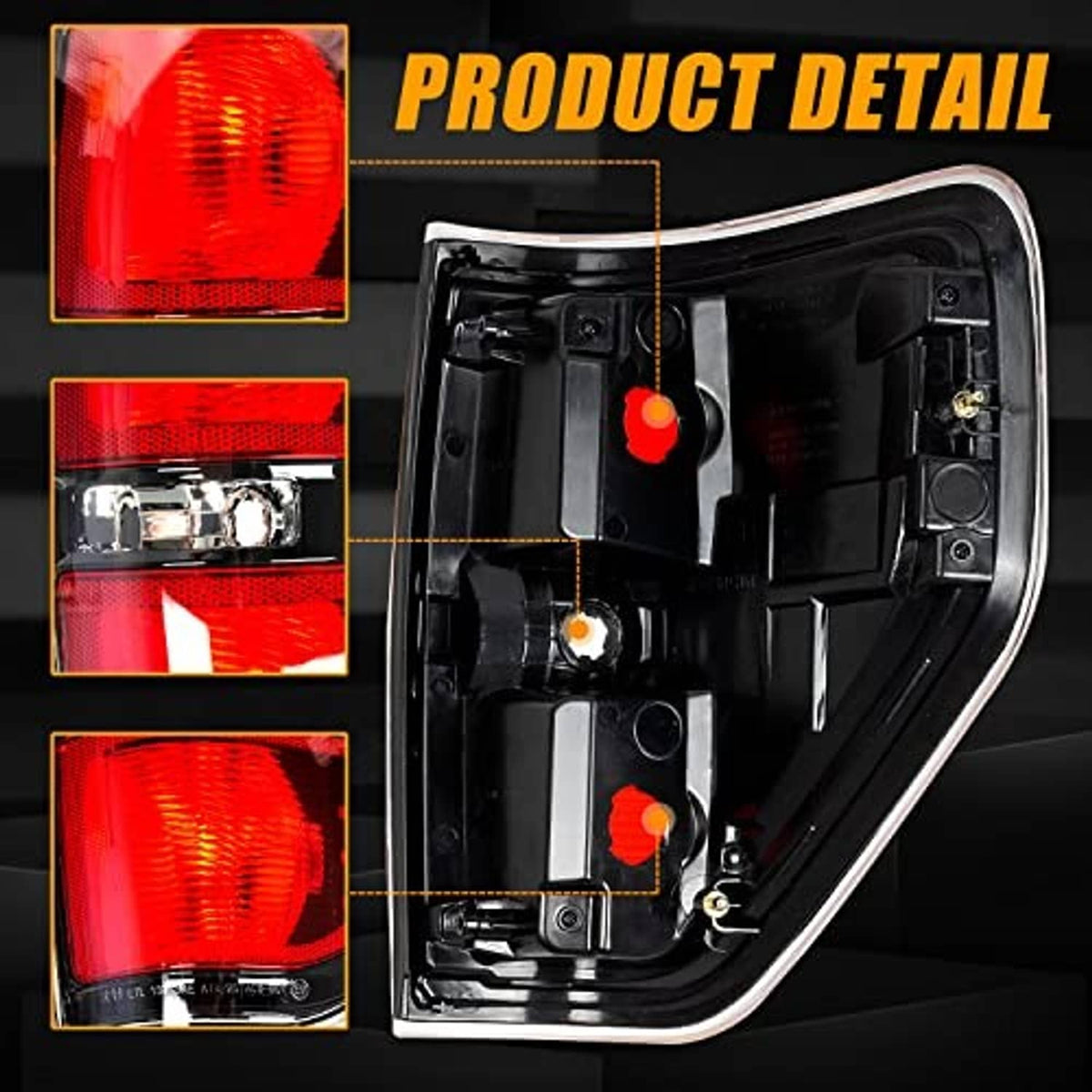 Rear tail light housing interior with mounting hardware and sockets, red lens section