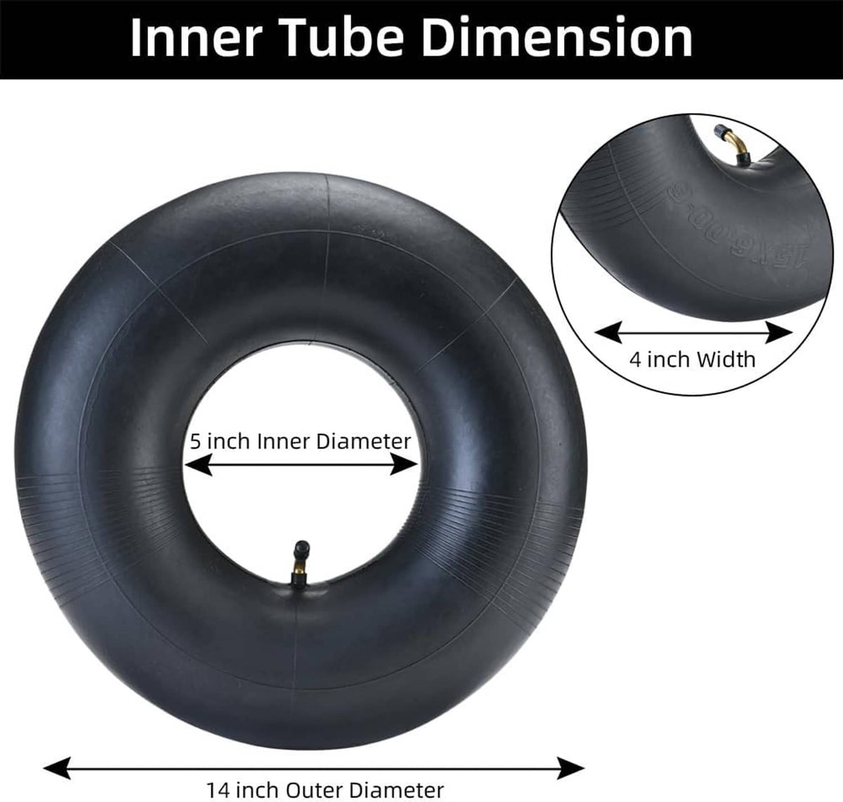 Heavy-duty inner tube: 14 in outer diameter, 5 in inner diameter, bent valve