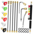 Pressure washer extension wand kit with metal wands, brass fittings, and nozzle tips