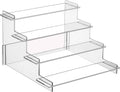 Clear 4-tier acrylic display riser with three open shelves and side hand grips