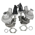 Turbocharger kit with two K03 turbochargers, silver housings, plus mounting gaskets