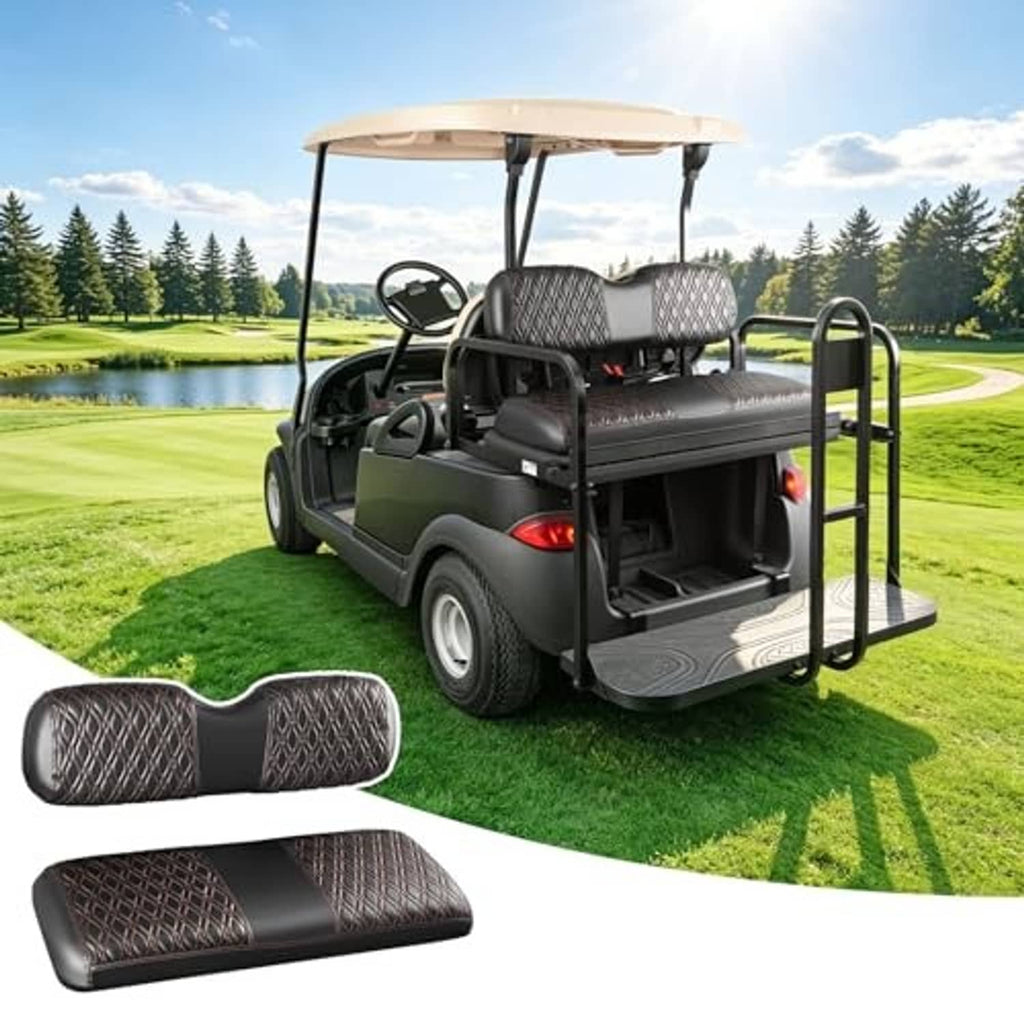 Universal golf cart seat cover in dark gray with diamond pattern seat and backrest