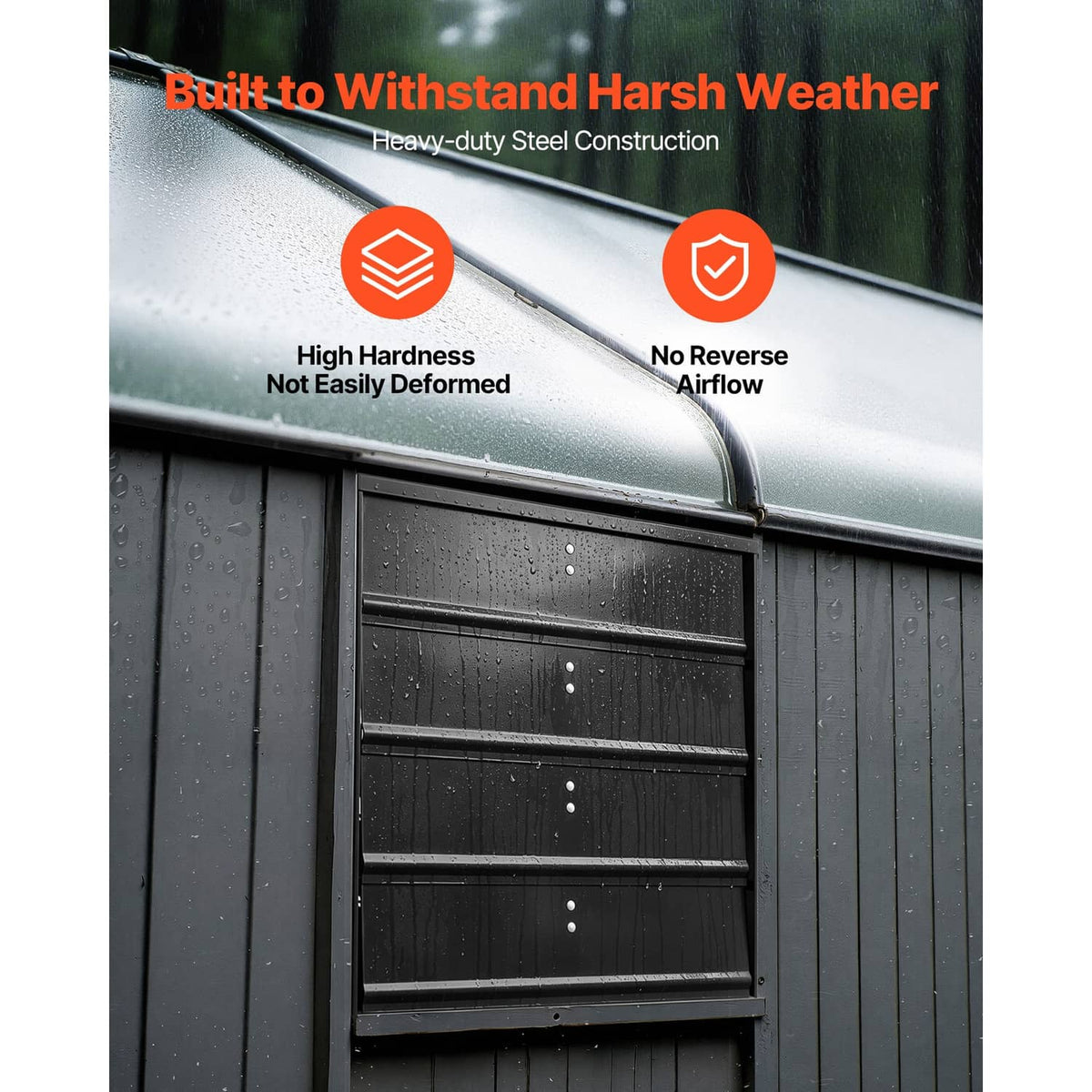 Wall-mount exhaust fan with heavy-duty steel shutter for rain protection