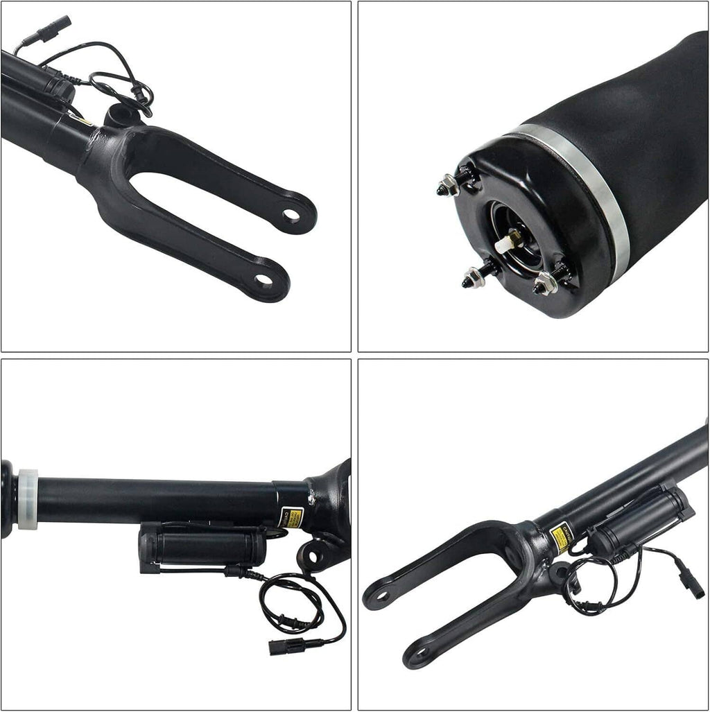 Air suspension strut set collage showing connectors, brackets, and top and bottom views
