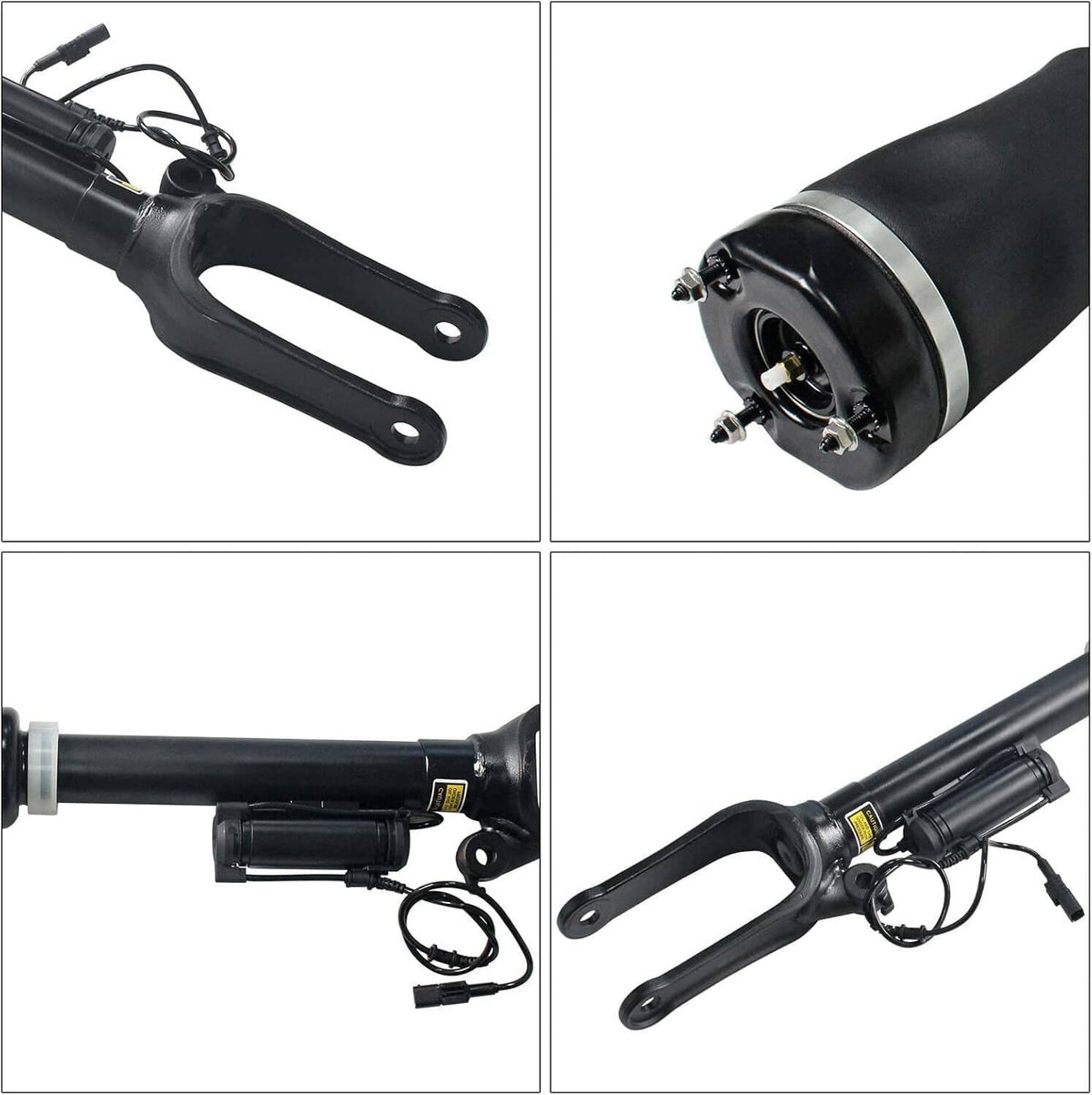 Air suspension strut set collage showing connectors, brackets, and top and bottom views