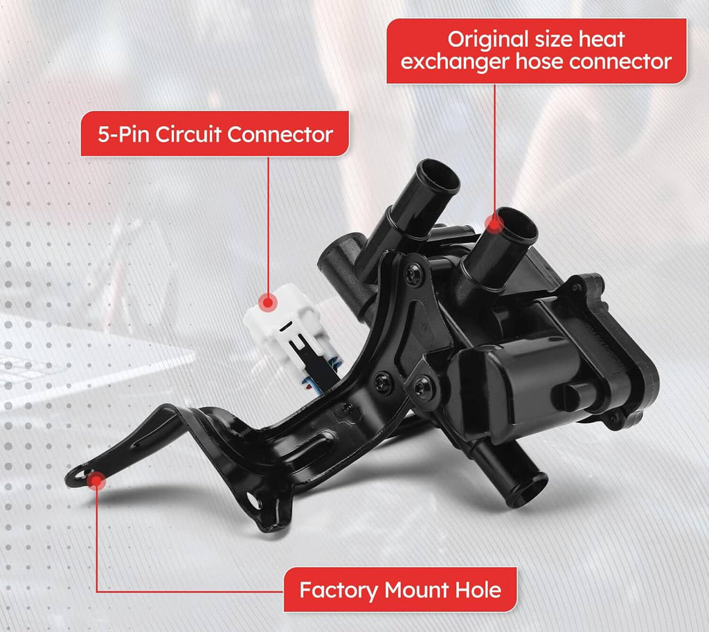 Black heater coolant control valve with 5-pin connector and heat exchanger hose connector