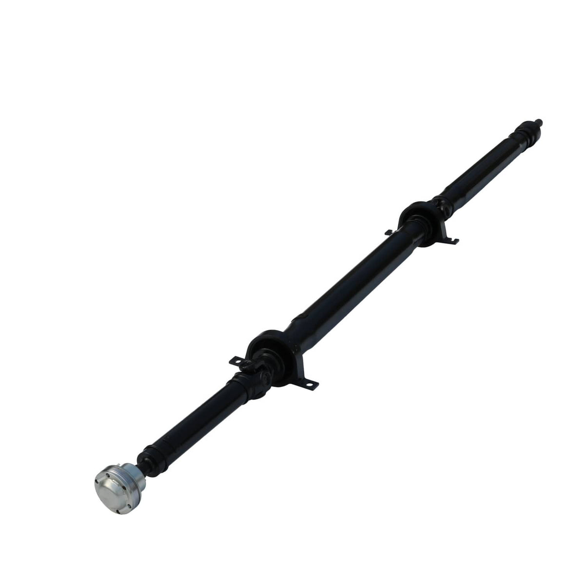 Rear driveshaft assembly with yokes, black tube, and silver end cap