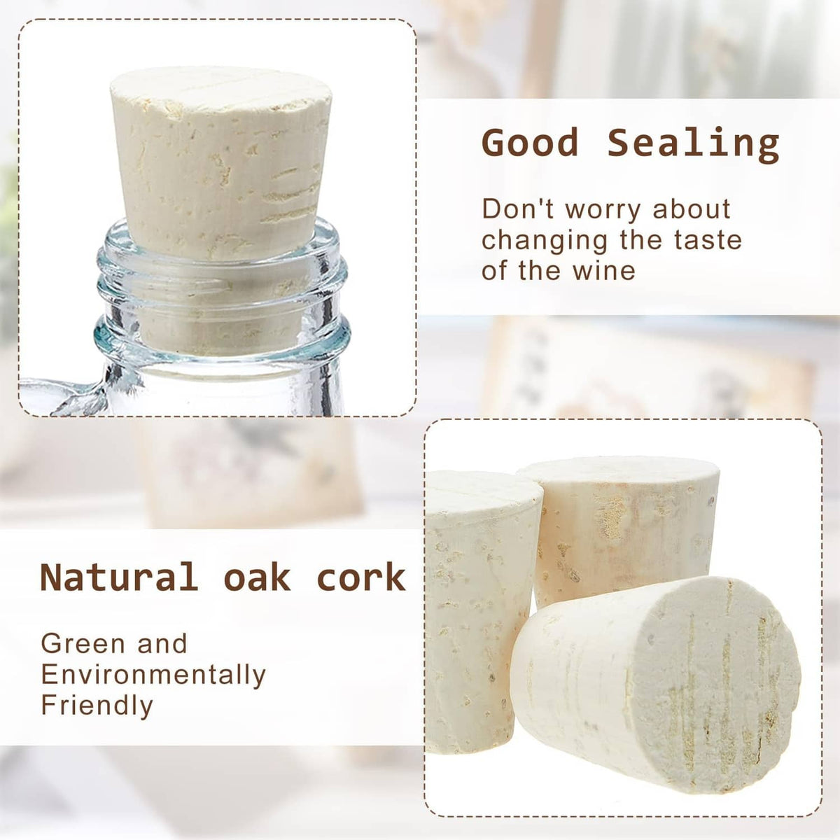 Light brown cork stopper fitted into the neck of a clear glass carboy bottle